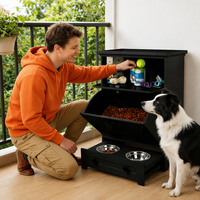 Meuble surélevé en bois pour l'alimentation des chiens et des chats, avec bols amovibles, grand bac de rangement pour aliments, solide et étanche, pour chiens de taille moyenne à grande