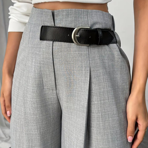 <span class=keywords><strong>Pantaloni</strong></span> da <span class=keywords><strong>Donna</strong></span> a Vita Alta Grigio Chiaro, Primaverili e Invernali, Larghi, Minimalisti, per il Lavoro, con Effetto Drappeggiato - Product Image 4