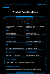 Mini PC de jeu 3D RTX3050 I9-9900T avec sortie <span class=keywords><strong>4K</strong></span>, petit format, 32 Go de RAM DDR4 pour ordinateur de bureau à domicile et station de travail GPU - Product Image 5