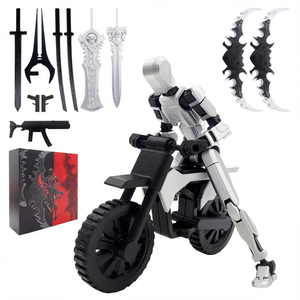 Ensemble de figurines de robots argentés imprimées en 3D, modèle de collection avec moto, coffret cadeau et présentoir - Product Image 1