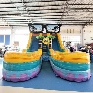 Double sided outdoor large bounce <b>house</b> commercial tobogan acuatico hinchable <b>inflatable</b> tropical water slide with pool - Product Image 2