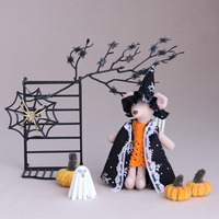 Paire de poupées en peluche pour Halloween, avec chapeau de sorcière, cape, combinaison en crochet, baguette magique, chaudron, citrouille, ornement décoratif, cadeau