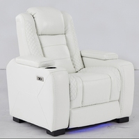 Fauteuil Inclinable Électrique de Luxe Connecté en Cuir Véritable, Canapé VIP de Cinéma Maison pour Chambre et Salon, avec Port USB et Porte-Gobelet Lumineux LED