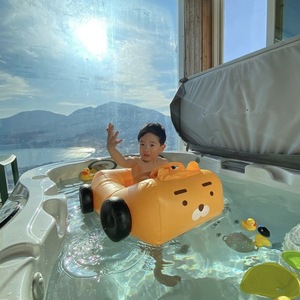 Inflatable Children's <b>Cartoon</b> Car Swimming <b>Ring</b> For Kids Age 1-6 With Steering Wheel And Canopy Floatation Device - Product Image 4