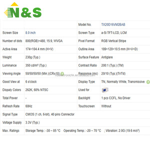 Pantalla LCD industrial de 8 pulgadas, 800*480 WVGA, para control industrial, equipos médicos y automotrices, TX20D16VM2BAB - Product Image 4