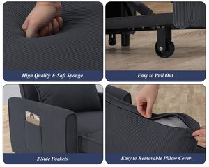 Fauteuil <span class=keywords><strong>canapé</strong></span> convertible 3 en 1 avec <span class=keywords><strong>lit</strong></span> futon extractible pour adultes fauteuil inclinable simple en velours côtelé moderne pour petits espaces - Product Image 2