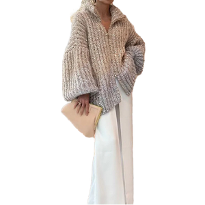 <span class=keywords><strong>Cardigan</strong></span> Invernale da <span class=keywords><strong>Donna</strong></span> in Maglia <span class=keywords><strong>con</strong></span> <span class=keywords><strong>Cerniera</strong></span>, Maniche a Lanterna Ricamate a Macchina <span class=keywords><strong>con</strong></span> Paillettes, Stile Casual e alla Moda - Product Image 1