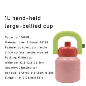 Termo Aislado Estilo Ins de 1000 ml en Acero Inoxidable 316, Tetera Portátil de Gran Capacidad, Taza de Café <span class=keywords><strong>y</strong></span> Calentador de Comida para Niños - Product Image 3