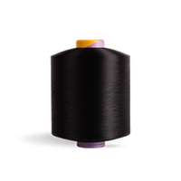 Filament texturé noir ultra profond Jet Black SIM Poly DTY 150D/288F 288Fil, légèrement entrelacé, couleur uniforme, résistance à la décoloration