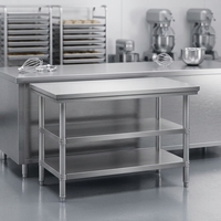 Table de travail de cuisine en acier inoxydable 201/304 de qualité commerciale, double couche, autonettoyante, capacité de charge de 300 kg/m, prix d'usine