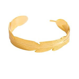 กำไลข้อมือแฟชั่น สแตนเลสสตีล ชุบทอง 18K ดีไซน์ขนนก แบบเปิดกว้าง เครื่องประดับผู้หญิง สร้อยข้อมือสวยหรู - Product Image 5