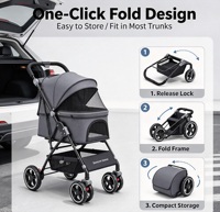 Poussette pour animaux de compagnie à 4 roues avec cadre en métal personnalisé, légère, pliable, pour usage commercial