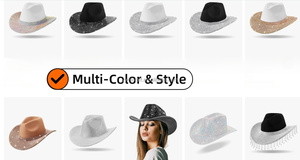 HLC Fabricant pour Strass Cowboy Cowgirl Chapeau Décoration USA Drapeau National Bling Argent Mariée Fête Cadeaux pour Musique <span class=keywords><strong>Concert</strong></span> - Product Image 6