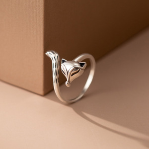 Anello Vintage alla Moda in Argento Sterling 925, Anello Aperto Regolabile con <span class=keywords><strong>Volpe</strong></span> Retrò, Gioiello Carino per Donna - Product Image 1