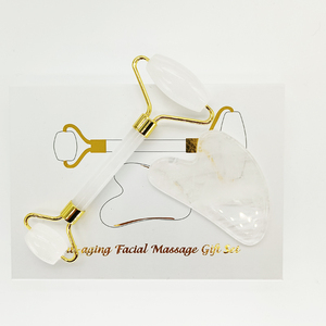Masseur facial anti-vibrations, lifting cutané, ensemble Gua Sha en quartz rose naturel authentique, rouleau de jade - Product Image 6