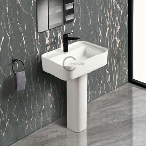 Lavabo colonne mini blanc brillant de luxe, à poser, monotrou, pour hôtels et maisons, idéal pour studios et micro-appartements - Product Image 1