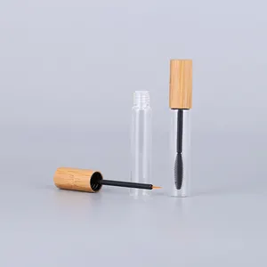 Mascara de luxe écologique tube transparent bouchon en bambou tube de mascara vide conteneur tube de mascara en verre avec brosse