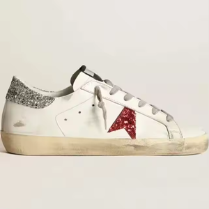 Women's Goldenstars Super Star Lace-<strong>Up</strong> Sneakers Genuine Leather Upper Embroidery Leopard Print White Casual Walking Shoes <strong>Light</strong> - Product Image 2