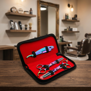 ASAP Kit de coiffure en acier inoxydable pour droitiers, ciseaux de beauté à manche long, lame de double effilage et rasoir de barbier à pointe fine - Product Image 2