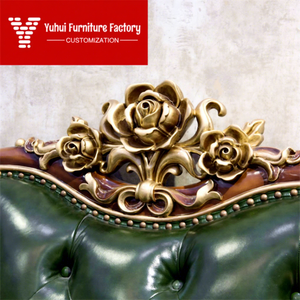 طقم أريكة من الجلد الطبيعي على الطراز الفرنسي، أثاث جلدي منحوت من الخشب الصلب بأسلوب نيو كلاسيكي، مصنوع حسب الطلب لغرف المعيشة الكبيرة - Product Image 2