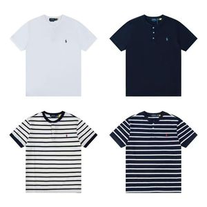 Nouveau style estival de la marque de mode polyvalente, t-shirt décontracté ample à manches courtes RL pour couple homme et femme, à rayures brodées - Product Image 1