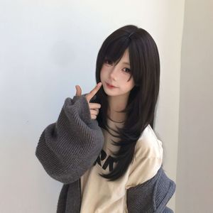 Perruque longue et droite de style japonais avec frange latérale, densité 130, fibre Kanekalon, ligne de cheveux naturelle, couvre-tête complet - Product Image 5