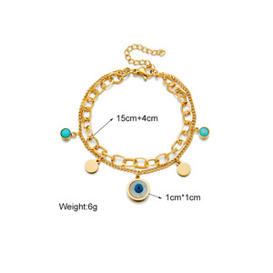 European American Style Double Layer Gold Bracelet With Blue Eye And Turquoise Charms Unisex Gift Jewelry - Product Image 3