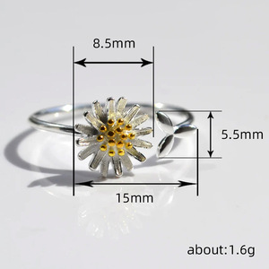 Anello Aperto Regolabile a Foglia di Margherita per Donne, Gioiello Floreale alla Moda - Product Image 5