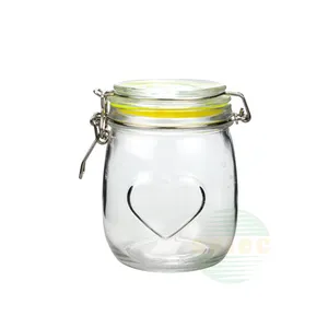 Vente en gros 350ml 500m 750ml carré de stockage des aliments clip hermétique verre ultraviolet pot mason avec couvercle en verre logo des douanes bocaux à loquet