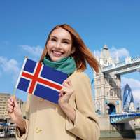Drapeau drapeau d'Islande à agiter à la main 14*21cm en gros, avec tige en bois, vente chaude, pays du monde entier
