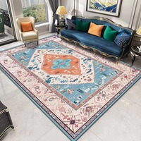 Tapis de luxe personnalisé à motif géométrique moderne bleu et or avec impression pour salon, chambre et décoration d'hôtel