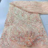 Tissu de robe de cérémonie haut de gamme, tissu brodé de sequins haute densité pour robe de mariée, tissu brodé de perles multicolores.