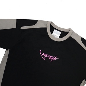Impresión personalizada bordado Logo alta calidad contraste ajuste <span class=keywords><strong>urbano</strong></span> calle <span class=keywords><strong>estilo</strong></span> 100% algodón cuello redondo Regular Fit hombres camisas camiseta - Product Image 4