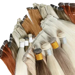 Factory Wholesale Private Genius Weft Remy New Hand Tied Weft Hair Extension Rooted Double Drawn Hand Tied Wefts