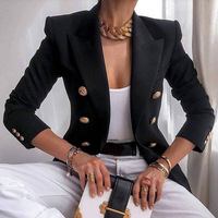 Blazer croisé pour femme avec boutons dorés, coupe ajustée, revers pointus, veste de bureau formelle