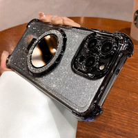 Coque antichoc avec miroir de maquillage intégré et support pour iPhone 17, 17 Pro Max, 15, 16 Plus avec film protecteur d'objectif