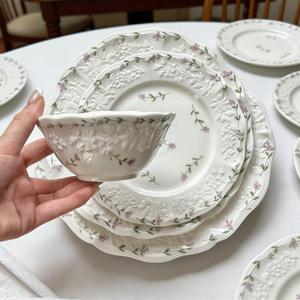 French Vintage Embossed Rose Flower <b>Ceramic</b> Tableware <b>Set</b> Antique Afternoon Tea Cup Dessert Cake Plate - Product Image 6