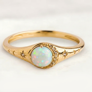 Fire <b>Opal</b> 925 Silver Rose <b>Gold</b>/18K <b>Gold</b> Plated Luxury Bezel Setting <b>Ring</b> for Engagement Wedding & Anniversary Gifts - Product Image 1