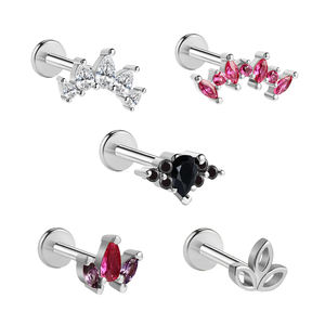 Groothandel Roestvrij Staal <span class=keywords><strong>Labret</strong></span> Lip Piercing Zilver Pvd Vergulde Kleur Zirkoon Platte Achterkant <span class=keywords><strong>Studs</strong></span> - Product Image 5