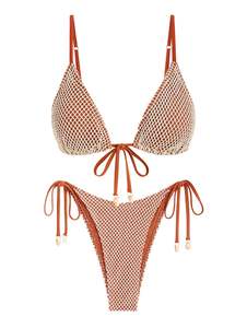 WomenTriangleString Bikini deux pièces FishnetMeshTieShell Decor <span class=keywords><strong>Tanga</strong></span> <span class=keywords><strong>Maillot</strong></span> <span class=keywords><strong>de</strong></span> <span class=keywords><strong>bain</strong></span> 2 pièces - Product Image 2