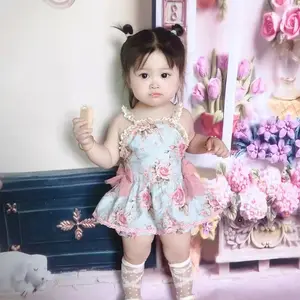 Autumn New fashion Girl's cotton wear long sleeve cute dress with chiffon ribbon knot at front for 0-3 years old