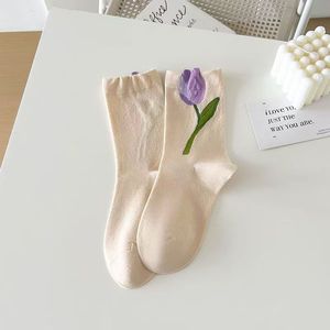 WUYANG FACTORY Hot Sale Spring Summer Thin New Boneless <strong>Socks</strong> Tulips Mid-calf <strong>Socks</strong> Pure Cotton All Season Sweet <strong>Socks</strong> - Product Image 5