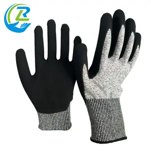 black polyester anti-cut cut resistant gloves coated dipped nitrile sandy high dexterity palm protective glove for work safety