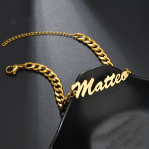 DIY कस्टम पत्र नाम प्लेट कंगन पायल व्यक्तिगत कस्टम नाम कंगन पायल स्टेनलेस स्टील स्वर्ण/रजत/गुलाब गोल्ड - Product Image 3