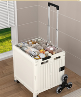 Chariot de courses pliable en plastique KiMin, chariot de camping, poignée réglable, roues inclinables, organisateur de rangement portable multi-usage pour