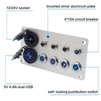 Panneau de commutateur à bascule à 4 gangues étanche avec fusible, LED rouge 12V, pour caravane, bateau, marine, avec protection par fusible USB 4,8A
