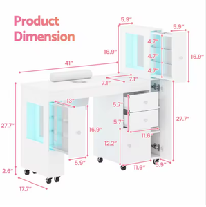 Mesa de Manicura con Reposamuñecas Negro Antiácido, Pantalla LED, Ruedas Bloqueables y Cajón para Aspiradora, para Uso en Baños - Product Image 6