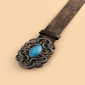 Cinturón ancho de piel sintética auténtica con estampado turquesa Vintage para mujer, hebilla de aleación, longitud personalizada, diseñador étnico occidental Sexy de Pakistán - Product Image 3
