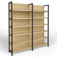 Étagère de supermarché réglable et durable en grain de bois, avec cadre métallique et revêtement en poudre époxy, installation rapide, présentoir multi-usages