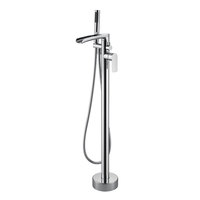 Robinets de baignoire au sol en laiton poli classique Alimentation en eau chaude et froide avec robinet de douche au fini chromé